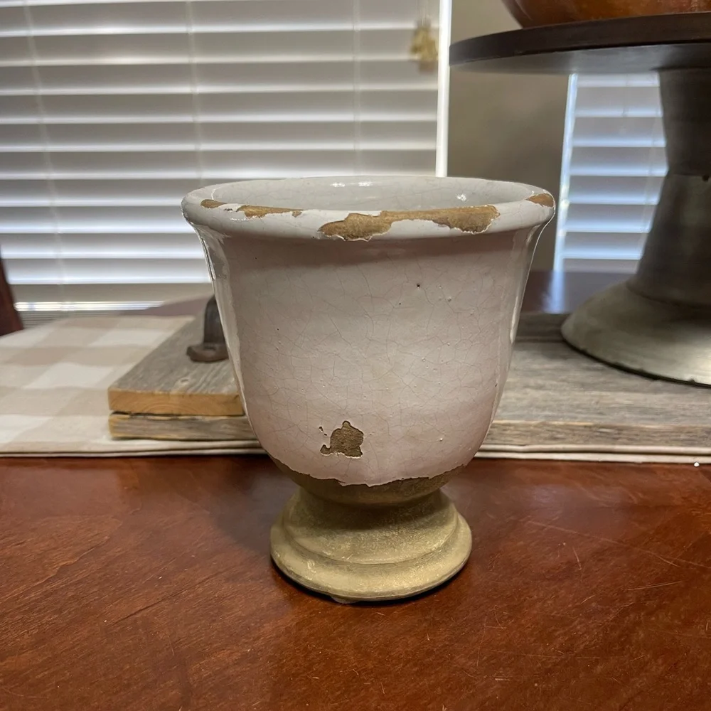 Pottery Barn Tuscan Glaze Clay Terracotta Vase White